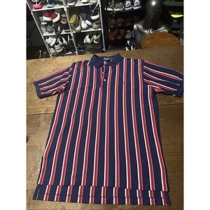 Vintage Polo Ralph Lauren Men's Blue Rare Vertical Stripe Polo Shirt Medium